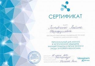 Диплом/сертификат Литовченко Альбины Шарифулловны