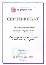Диплом/сертификат Шоно (Плешкова) Анны Анатольевны